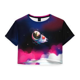Женская футболка 3D укороченная с принтом Ёжик в космосе в Курске, 100% полиэстер | круглая горловина, длина футболки до линии талии, рукава с отворотами | в тумане | еж