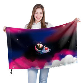 Флаг 3D с принтом Ёжик в космосе в Курске, 100% полиэстер | плотность ткани — 95 г/м2, размер — 67 х 109 см. Принт наносится с одной стороны | в тумане | еж