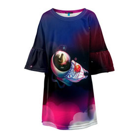 Детское платье 3D с принтом Ёжик в космосе в Курске, 100% полиэстер | прямой силуэт, чуть расширенный к низу. Круглая горловина, на рукавах — воланы | в тумане | еж
