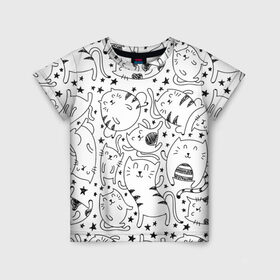 Детская футболка 3D с принтом Котейки в Курске, 100% гипоаллергенный полиэфир | прямой крой, круглый вырез горловины, длина до линии бедер, чуть спущенное плечо, ткань немного тянется | Тематика изображения на принте: cat | кот | котенок | котик | кошка | принт | рисунок