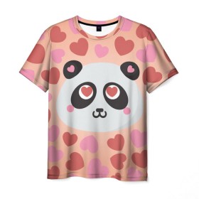 Мужская футболка 3D с принтом Влюбленная панда в Курске, 100% полиэфир | прямой крой, круглый вырез горловины, длина до линии бедер | Тематика изображения на принте: любовь | панда | сердце
