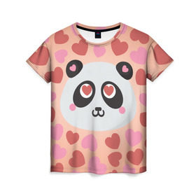 Женская футболка 3D с принтом Влюбленная панда в Курске, 100% полиэфир ( синтетическое хлопкоподобное полотно) | прямой крой, круглый вырез горловины, длина до линии бедер | любовь | панда | сердце