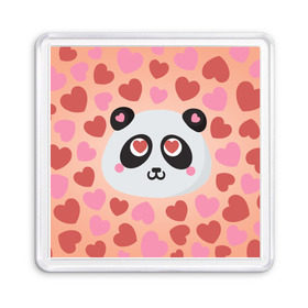 Магнит 55*55 с принтом Влюбленная панда в Курске, Пластик | Размер: 65*65 мм; Размер печати: 55*55 мм | любовь | панда | сердце