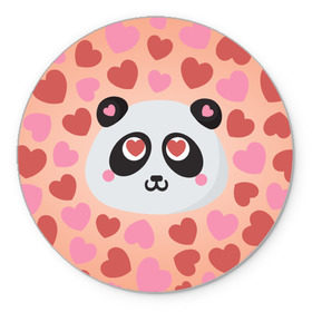 Коврик круглый с принтом Влюбленная панда в Курске, резина и полиэстер | круглая форма, изображение наносится на всю лицевую часть | любовь | панда | сердце