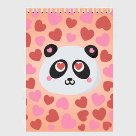 Скетчбук с принтом Влюбленная панда в Курске, 100% бумага
 | 48 листов, плотность листов — 100 г/м2, плотность картонной обложки — 250 г/м2. Листы скреплены сверху удобной пружинной спиралью | Тематика изображения на принте: любовь | панда | сердце