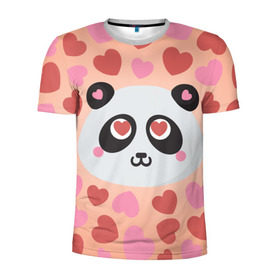 Мужская футболка 3D спортивная с принтом Влюбленная панда в Курске, 100% полиэстер с улучшенными характеристиками | приталенный силуэт, круглая горловина, широкие плечи, сужается к линии бедра | Тематика изображения на принте: любовь | панда | сердце