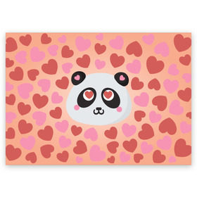 Поздравительная открытка с принтом Влюбленная панда в Курске, 100% бумага | плотность бумаги 280 г/м2, матовая, на обратной стороне линовка и место для марки
 | Тематика изображения на принте: любовь | панда | сердце