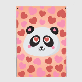 Постер с принтом Влюбленная панда в Курске, 100% бумага
 | бумага, плотность 150 мг. Матовая, но за счет высокого коэффициента гладкости имеет небольшой блеск и дает на свету блики, но в отличии от глянцевой бумаги не покрыта лаком | любовь | панда | сердце