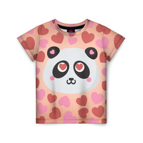 Детская футболка 3D с принтом Влюбленная панда в Курске, 100% гипоаллергенный полиэфир | прямой крой, круглый вырез горловины, длина до линии бедер, чуть спущенное плечо, ткань немного тянется | любовь | панда | сердце