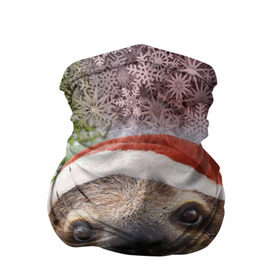 Бандана-труба 3D с принтом Рождественский ленивец в Курске, 100% полиэстер, ткань с особыми свойствами — Activecool | плотность 150‒180 г/м2; хорошо тянется, но сохраняет форму | джунгли | животное | ленивый | лень | новый год | рождество | снег | снежинки | тропики | улыбка | шапка