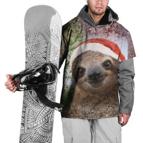 Накидка на куртку 3D с принтом Рождественский ленивец в Курске, 100% полиэстер |  | джунгли | животное | ленивый | лень | новый год | рождество | снег | снежинки | тропики | улыбка | шапка