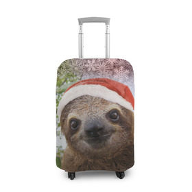 Чехол для чемодана 3D с принтом Рождественский ленивец в Курске, 86% полиэфир, 14% спандекс | двустороннее нанесение принта, прорези для ручек и колес | джунгли | животное | ленивый | лень | новый год | рождество | снег | снежинки | тропики | улыбка | шапка