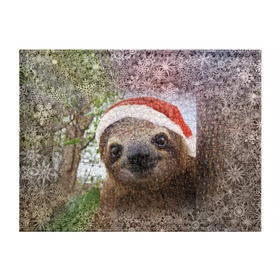 Обложка для студенческого билета с принтом Рождественский ленивец в Курске, натуральная кожа | Размер: 11*8 см; Печать на всей внешней стороне | джунгли | животное | ленивый | лень | новый год | рождество | снег | снежинки | тропики | улыбка | шапка
