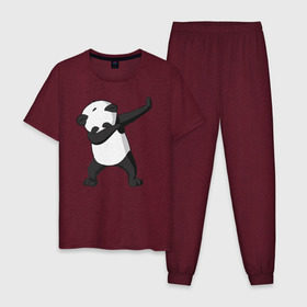 Мужская пижама хлопок с принтом Panda dab в Курске, 100% хлопок | брюки и футболка прямого кроя, без карманов, на брюках мягкая резинка на поясе и по низу штанин
 | Тематика изображения на принте: дэб | панда