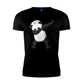Мужская футболка премиум с принтом Panda dab в Курске, 92% хлопок, 8% лайкра | приталенный силуэт, круглый вырез ворота, длина до линии бедра, короткий рукав | Тематика изображения на принте: дэб | панда