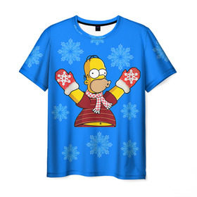 Мужская футболка 3D с принтом Симпсоны новогодние 2 в Курске, 100% полиэфир | прямой крой, круглый вырез горловины, длина до линии бедер | Тематика изображения на принте: simpsons | барт | барт симпсон | гомер | гомер симпсон | новый год | симпсоны | снег | снежинки