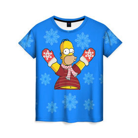 Женская футболка 3D с принтом Симпсоны новогодние 2 в Курске, 100% полиэфир ( синтетическое хлопкоподобное полотно) | прямой крой, круглый вырез горловины, длина до линии бедер | simpsons | барт | барт симпсон | гомер | гомер симпсон | новый год | симпсоны | снег | снежинки