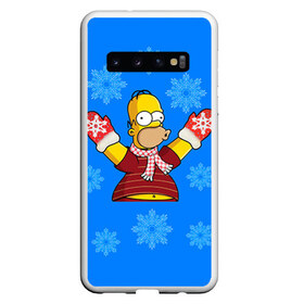Чехол для Samsung Galaxy S10 с принтом Симпсоны новогодние 2 в Курске, Силикон | Область печати: задняя сторона чехла, без боковых панелей | Тематика изображения на принте: simpsons | барт | барт симпсон | гомер | гомер симпсон | новый год | симпсоны | снег | снежинки