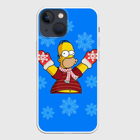 Чехол для iPhone 13 mini с принтом Симпсоны новогодние 2 в Курске,  |  | simpsons | барт | барт симпсон | гомер | гомер симпсон | новый год | симпсоны | снег | снежинки