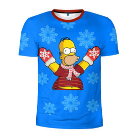 Мужская футболка 3D спортивная с принтом Симпсоны новогодние 2 в Курске, 100% полиэстер с улучшенными характеристиками | приталенный силуэт, круглая горловина, широкие плечи, сужается к линии бедра | Тематика изображения на принте: simpsons | барт | барт симпсон | гомер | гомер симпсон | новый год | симпсоны | снег | снежинки