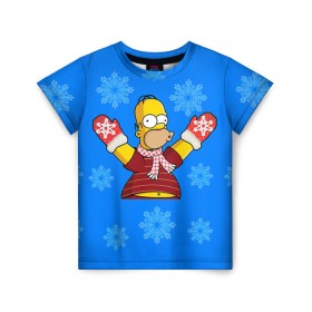 Детская футболка 3D с принтом Симпсоны новогодние 2 в Курске, 100% гипоаллергенный полиэфир | прямой крой, круглый вырез горловины, длина до линии бедер, чуть спущенное плечо, ткань немного тянется | simpsons | барт | барт симпсон | гомер | гомер симпсон | новый год | симпсоны | снег | снежинки