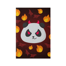 Обложка для паспорта матовая кожа с принтом Панда дьяволенок в Курске, натуральная матовая кожа | размер 19,3 х 13,7 см; прозрачные пластиковые крепления | Тематика изображения на принте: дьяволенок | красный | крылья | огонь | панда | рога