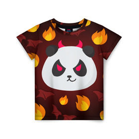 Детская футболка 3D с принтом Панда дьяволенок в Курске, 100% гипоаллергенный полиэфир | прямой крой, круглый вырез горловины, длина до линии бедер, чуть спущенное плечо, ткань немного тянется | Тематика изображения на принте: дьяволенок | красный | крылья | огонь | панда | рога