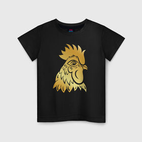 Детская футболка хлопок с принтом Золотой петух в Курске, 100% хлопок | круглый вырез горловины, полуприлегающий силуэт, длина до линии бедер | год петуха