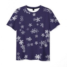 Мужская футболка 3D с принтом Снежная феерия (синий) в Курске, 100% полиэфир | прямой крой, круглый вырез горловины, длина до линии бедер | happy new year | блеск | ёлка | зима | конфетти | новый год | подарки | праздник | снег | снежинки
