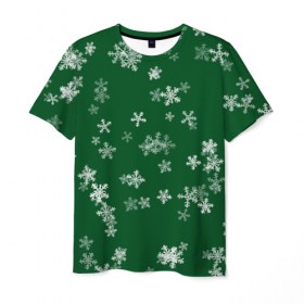 Мужская футболка 3D с принтом Снежная феерия (зелёный) в Курске, 100% полиэфир | прямой крой, круглый вырез горловины, длина до линии бедер | happy new year | блеск | ёлка | зима | конфетти | новый год | подарки | праздник | снег | снежинки