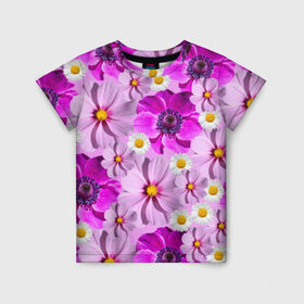 Детская футболка 3D с принтом Violet в Курске, 100% гипоаллергенный полиэфир | прямой крой, круглый вырез горловины, длина до линии бедер, чуть спущенное плечо, ткань немного тянется | Тематика изображения на принте: лепестки | прикольные картинки | ромашки | цветочки | цветы