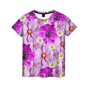 Женская футболка 3D с принтом Violet в Курске, 100% полиэфир ( синтетическое хлопкоподобное полотно) | прямой крой, круглый вырез горловины, длина до линии бедер | лепестки | прикольные картинки | ромашки | цветочки | цветы