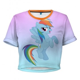Женская футболка 3D укороченная с принтом Rainbowdash в Курске, 100% полиэстер | круглая горловина, длина футболки до линии талии, рукава с отворотами | mlp | pony | rainbowdash | raindbow dash | пони