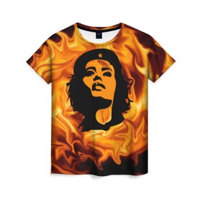 Женская футболка 3D с принтом Revolutionary girl в Курске, 100% полиэфир ( синтетическое хлопкоподобное полотно) | прямой крой, круглый вырез горловины, длина до линии бедер | звезда | огонь | патриотизм | пламя | революционер | революция | россия | че гевара