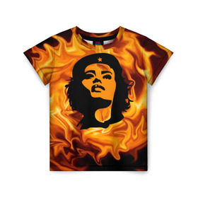 Детская футболка 3D с принтом Revolutionary girl в Курске, 100% гипоаллергенный полиэфир | прямой крой, круглый вырез горловины, длина до линии бедер, чуть спущенное плечо, ткань немного тянется | звезда | огонь | патриотизм | пламя | революционер | революция | россия | че гевара