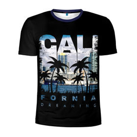 Мужская футболка 3D спортивная с принтом Калифорния в Курске, 100% полиэстер с улучшенными характеристиками | приталенный силуэт, круглая горловина, широкие плечи, сужается к линии бедра | america | beach | california state | los angeles | palm trees | sea | states | united | usa | америки | калифорния | лос анджелес | море | пальмы | пляж | соединенные | сша | штат | штаты