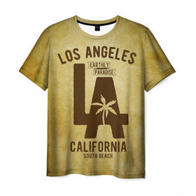 Мужская футболка 3D с принтом Лос-Анджелес в Курске, 100% полиэфир | прямой крой, круглый вырез горловины, длина до линии бедер | america | beach | california state | los angeles | palm trees | sea | states | united | usa | америки | калифорния | лос анджелес | море | пальмы | пляж | соединенные | сша | штат | штаты