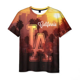 Мужская футболка 3D с принтом Калифорния в Курске, 100% полиэфир | прямой крой, круглый вырез горловины, длина до линии бедер | america | beach | california state | los angeles | palm trees | sea | states | united | usa | америки | калифорния | лос анджелес | море | пальмы | пляж | соединенные | сша | штат | штаты