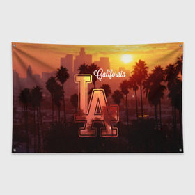 Флаг-баннер с принтом Калифорния в Курске, 100% полиэстер | размер 67 х 109 см, плотность ткани — 95 г/м2; по краям флага есть четыре люверса для крепления | america | beach | california state | los angeles | palm trees | sea | states | united | usa | америки | калифорния | лос анджелес | море | пальмы | пляж | соединенные | сша | штат | штаты