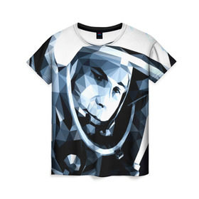 Женская футболка 3D с принтом Гагарин в Курске, 100% полиэфир ( синтетическое хлопкоподобное полотно) | прямой крой, круглый вырез горловины, длина до линии бедер | поехали | полигоны | юрий