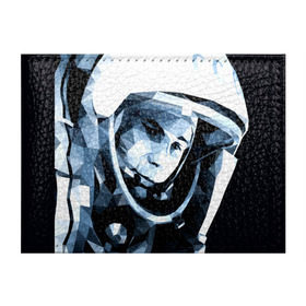 Обложка для студенческого билета с принтом Гагарин в Курске, натуральная кожа | Размер: 11*8 см; Печать на всей внешней стороне | Тематика изображения на принте: поехали | полигоны | юрий