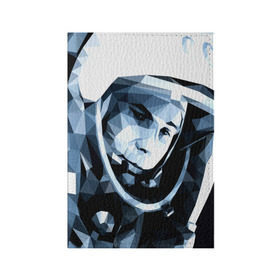 Обложка для паспорта матовая кожа с принтом Гагарин в Курске, натуральная матовая кожа | размер 19,3 х 13,7 см; прозрачные пластиковые крепления | Тематика изображения на принте: поехали | полигоны | юрий
