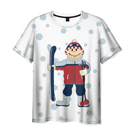 Мужская футболка 3D с принтом Лыжник в Курске, 100% полиэфир | прямой крой, круглый вырез горловины, длина до линии бедер | 