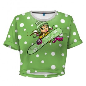 Женская футболка 3D укороченная с принтом Snowboard girl 4 в Курске, 100% полиэстер | круглая горловина, длина футболки до линии талии, рукава с отворотами | Тематика изображения на принте: 