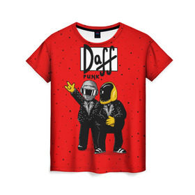 Женская футболка 3D с принтом Daff Punk в Курске, 100% полиэфир ( синтетическое хлопкоподобное полотно) | прямой крой, круглый вырез горловины, длина до линии бедер | Тематика изображения на принте: donut | homer | music | simpson | барт | гомер | музыка | пончик | симпсон