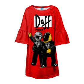 Детское платье 3D с принтом Daff Punk в Курске, 100% полиэстер | прямой силуэт, чуть расширенный к низу. Круглая горловина, на рукавах — воланы | donut | homer | music | simpson | барт | гомер | музыка | пончик | симпсон