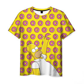 Мужская футболка 3D с принтом Пончики Гомера Симпсона в Курске, 100% полиэфир | прямой крой, круглый вырез горловины, длина до линии бедер | donut | homer | simpson | гомер | еда | плюшка | пончик | симпсон