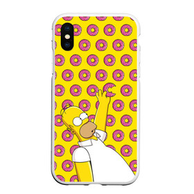 Чехол для iPhone XS Max матовый с принтом Пончики Гомера Симпсона в Курске, Силикон | Область печати: задняя сторона чехла, без боковых панелей | donut | homer | simpson | гомер | еда | плюшка | пончик | симпсон
