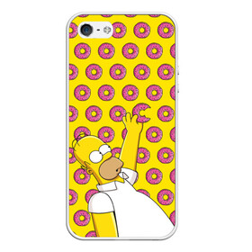 Чехол для iPhone 5/5S матовый с принтом Пончики Гомера Симпсона в Курске, Силикон | Область печати: задняя сторона чехла, без боковых панелей | donut | homer | simpson | гомер | еда | плюшка | пончик | симпсон