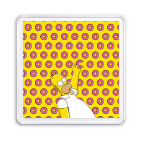 Магнит 55*55 с принтом Пончики Гомера Симпсона в Курске, Пластик | Размер: 65*65 мм; Размер печати: 55*55 мм | donut | homer | simpson | гомер | еда | плюшка | пончик | симпсон